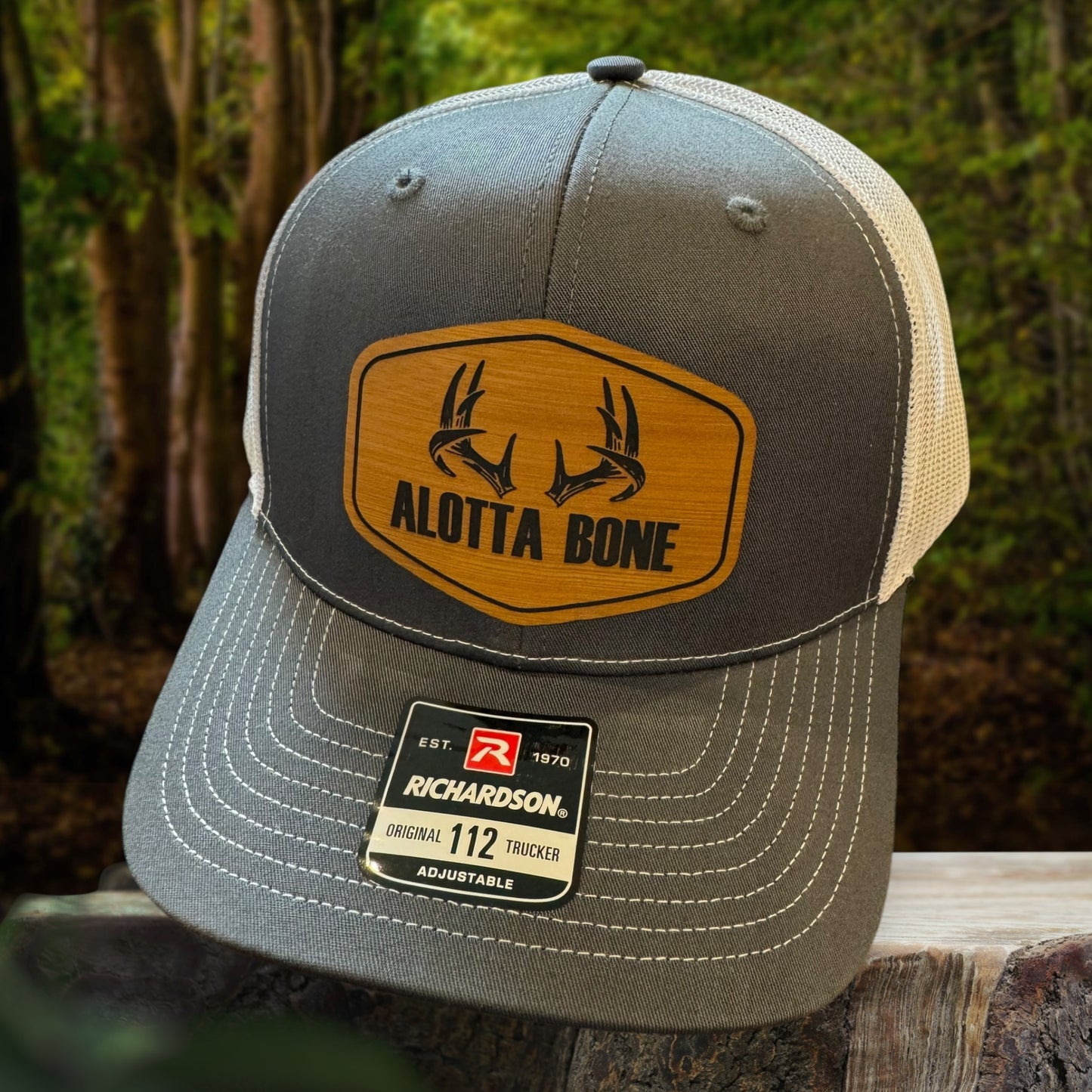 Alotta Bone Leather Patch Trucker Cap - Dark Grey/ White