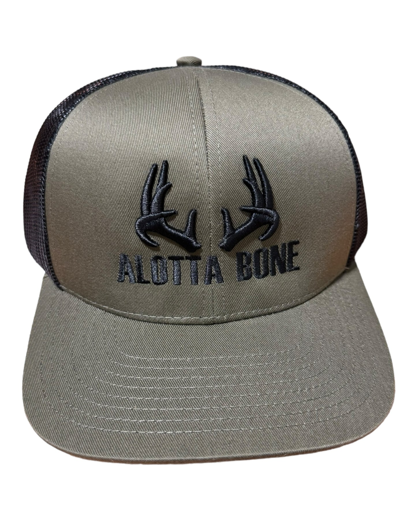 Alotta Bone Embroidered Trucker Hat- Hunter Green/ Black