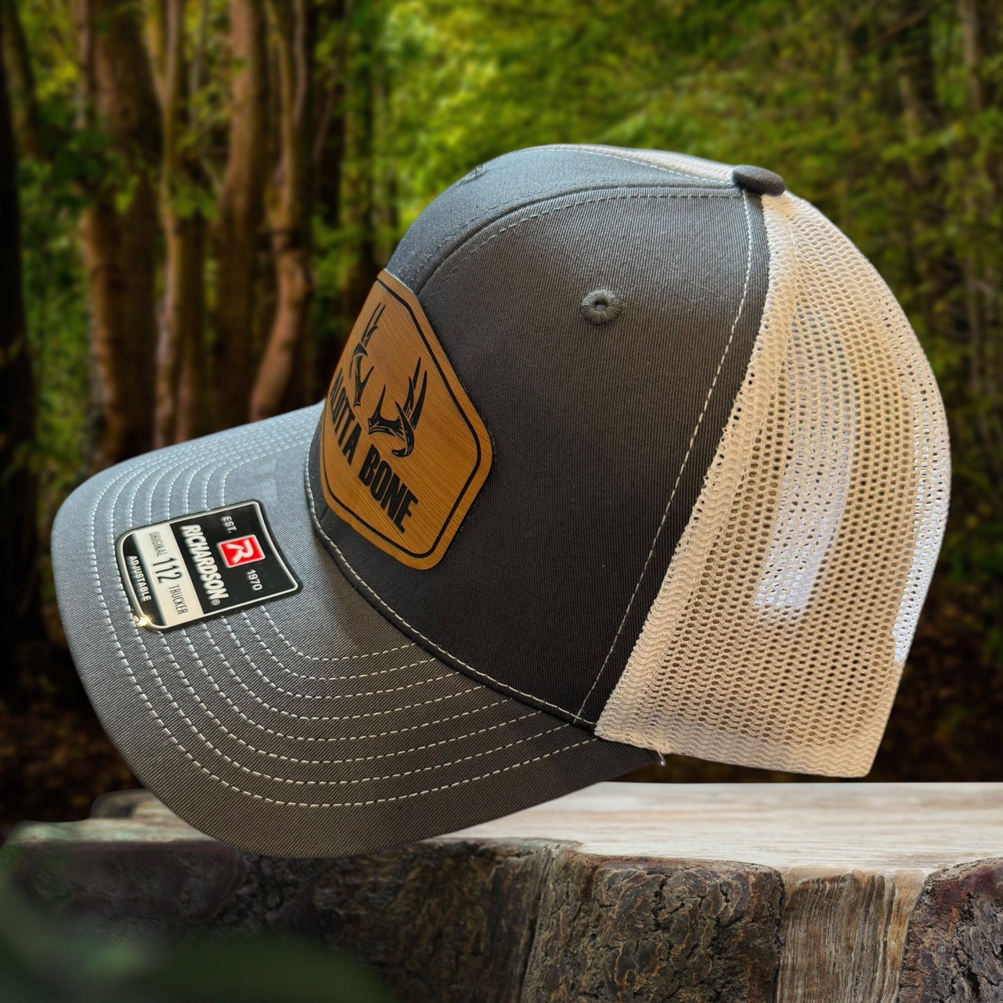 Alotta Bone Leather Patch Trucker Cap - Dark Grey/ White